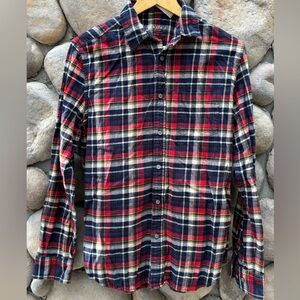 Line of Trade Navy Blue Plaid Button Down Flannel Shirt